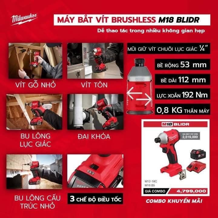 Máy vặn vít không chổi than M18 BLIDR-0C0