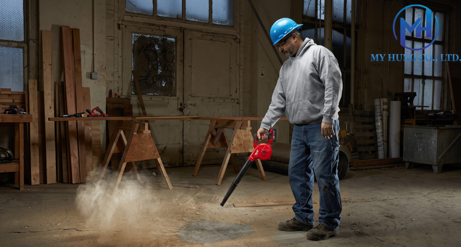 Ứng dụng máy thổi bụi Milwaukee M18 BBL-0 trong xưởng mộc